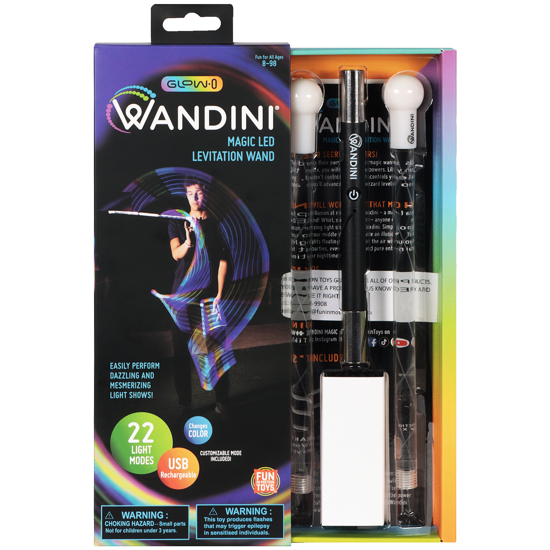 Thumbnail image showing another view of the Wandini Glow.0 Magic LED Levitation Wand packaging, emphasizing the product features and contents.