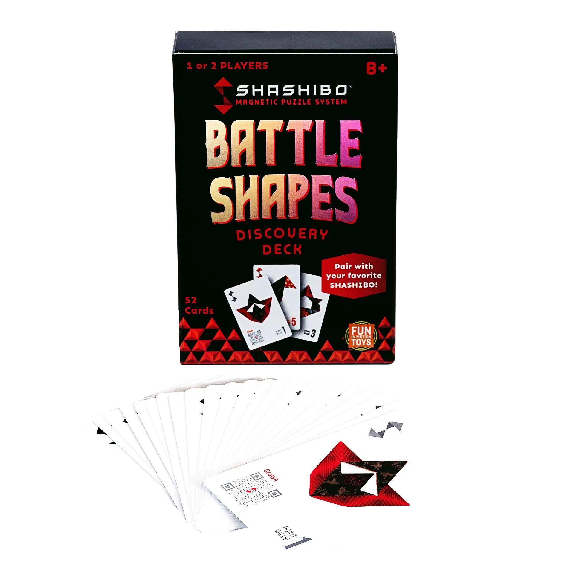 Shashibo Battle Shapes Discovery Deck packaging with cards displayed on a white background