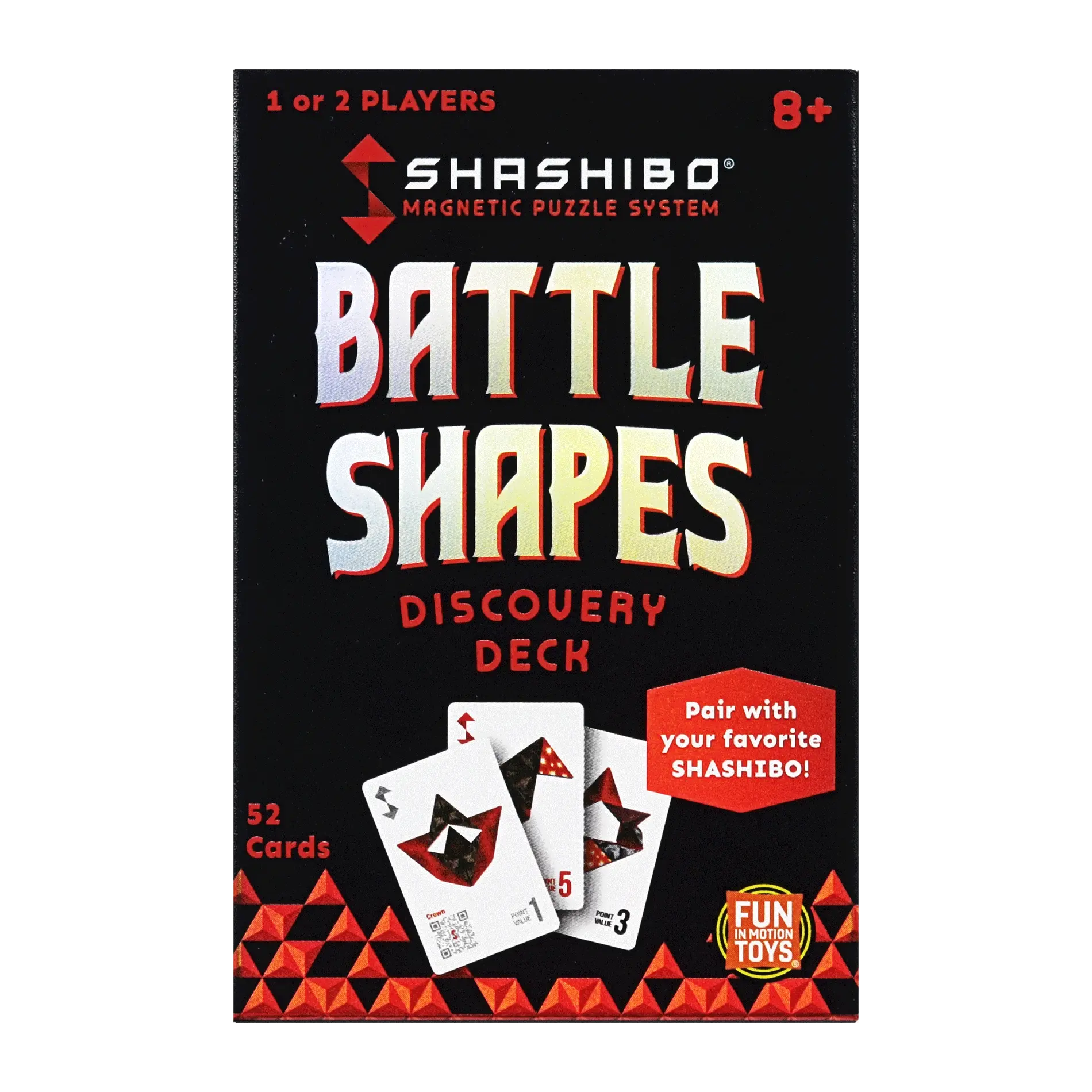 Shashibo Battle Shapes Discovery Deck packaging on a black background