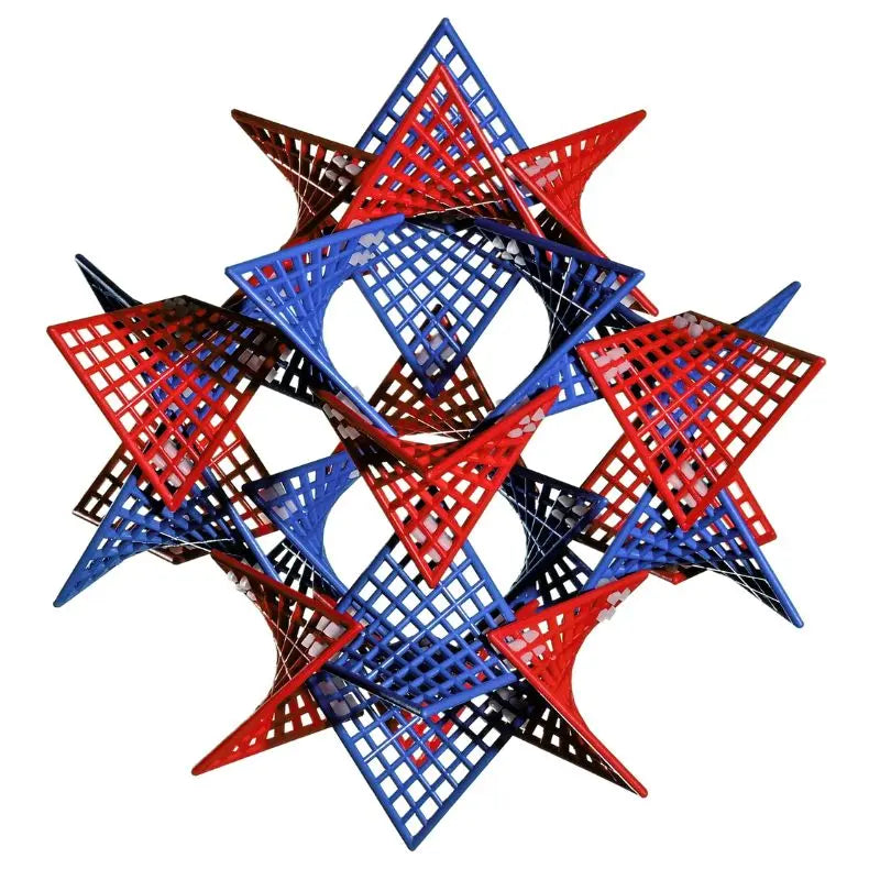 Blue and red HyperTiles geometric star structure, demonstrating creative assembly possibilities.