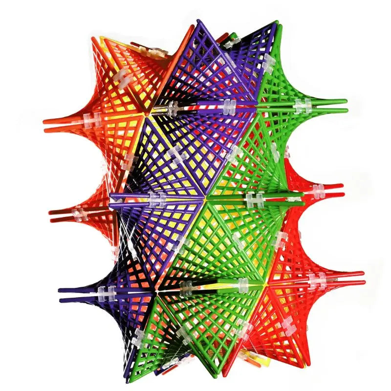 HyperTiles curved geometric structure in red, purple, green, and orange, showcasing intricate design.