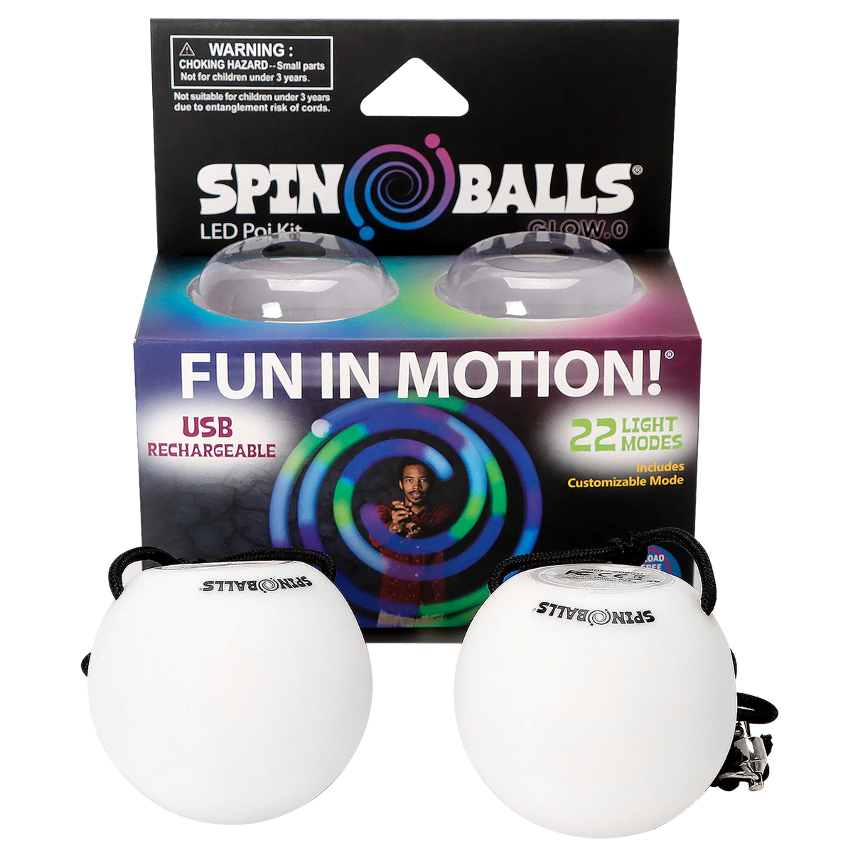 Spinballs Glow. 0 LED Rechargeable Poi Set - Fun In Motion Toys