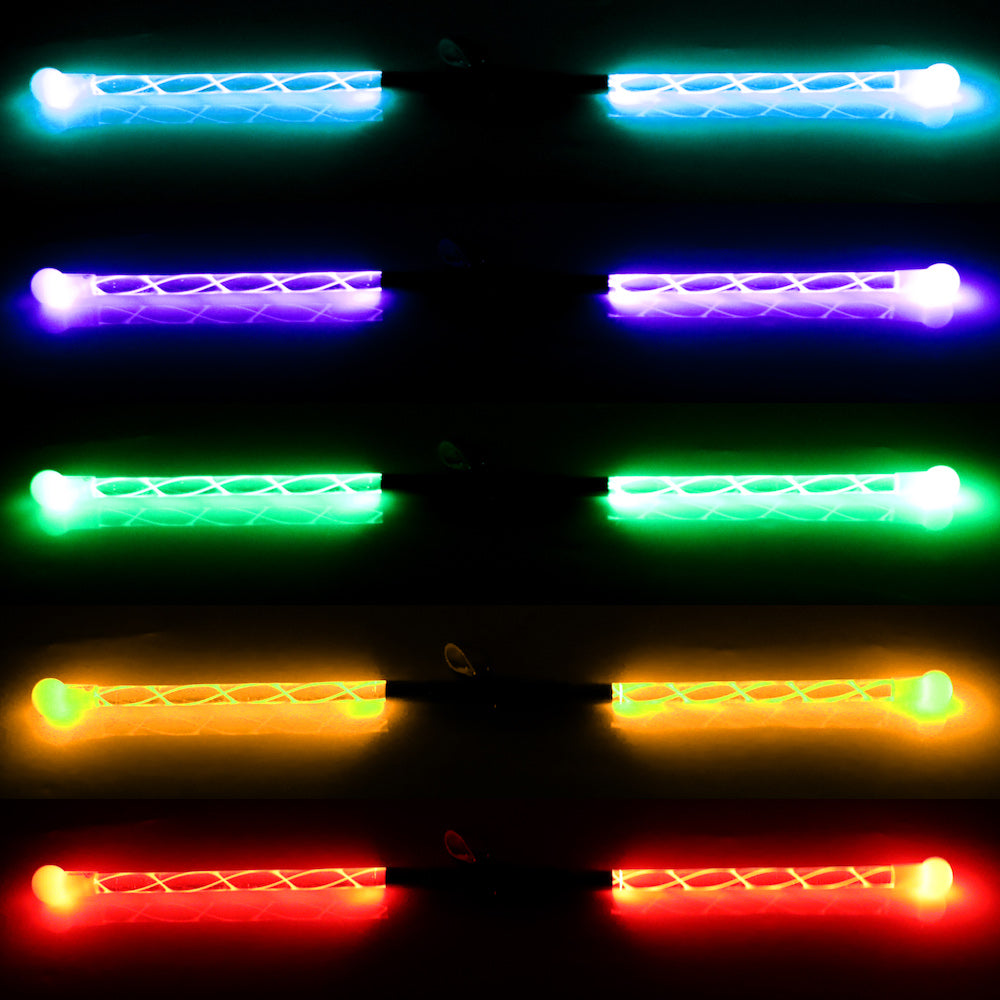 Display of the LED light options available with the Wandini Glow.0, showcasing various vibrant colors in a row.